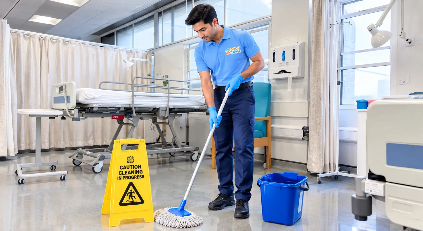 Hospital housekeeping staff maintaining clean and hygienic healthcare facilities